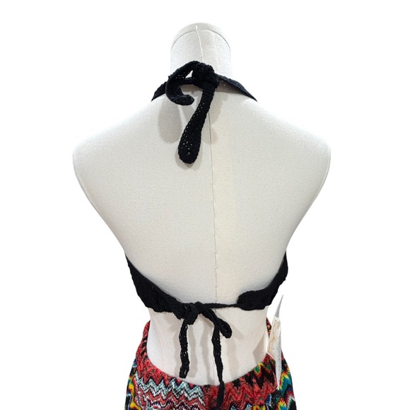 Bohemian Crochet Halter Crop Top Festival Coachella Summer Black Small Handmade - Picture 9 of 10